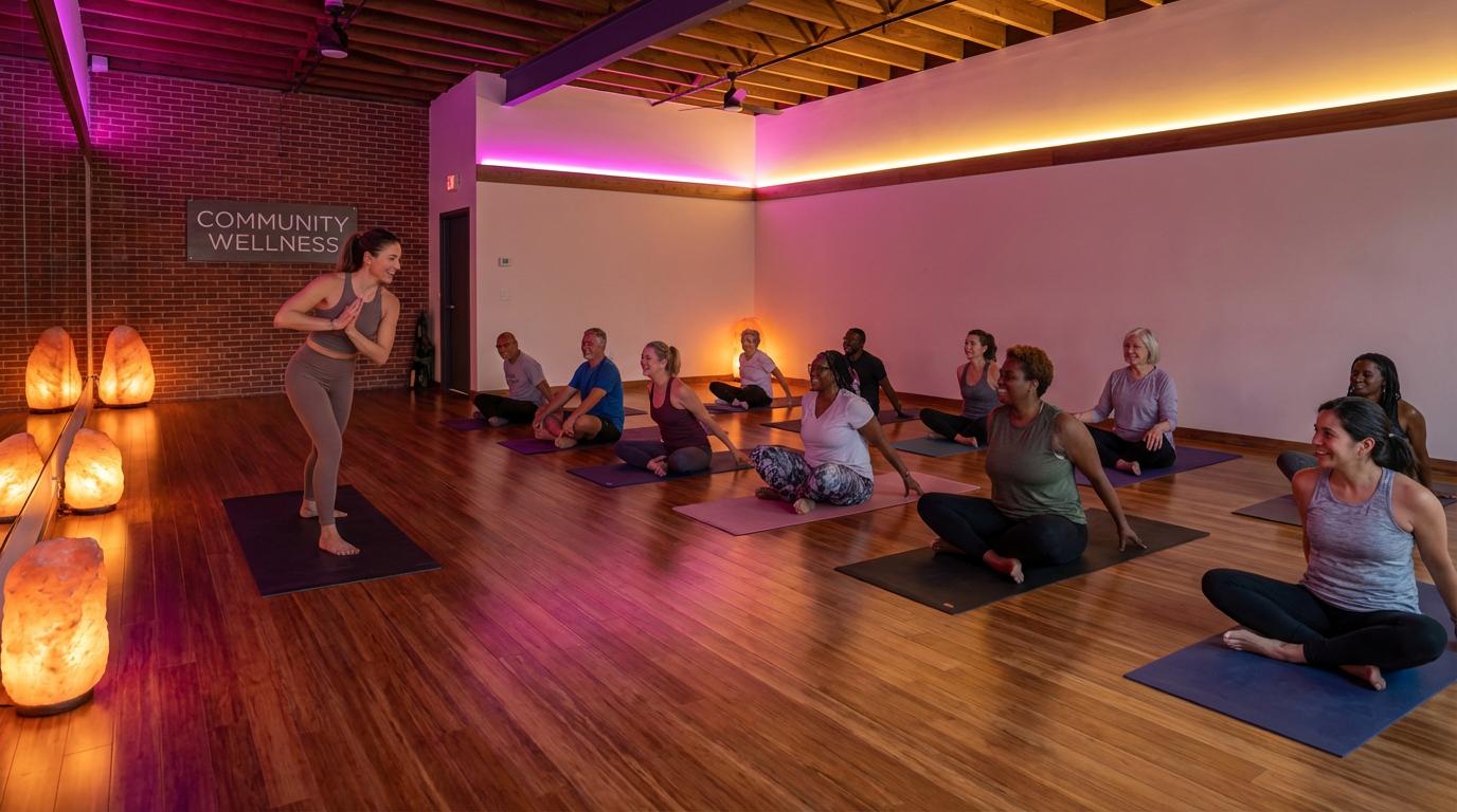 Grupa osób na zajęciach jogi